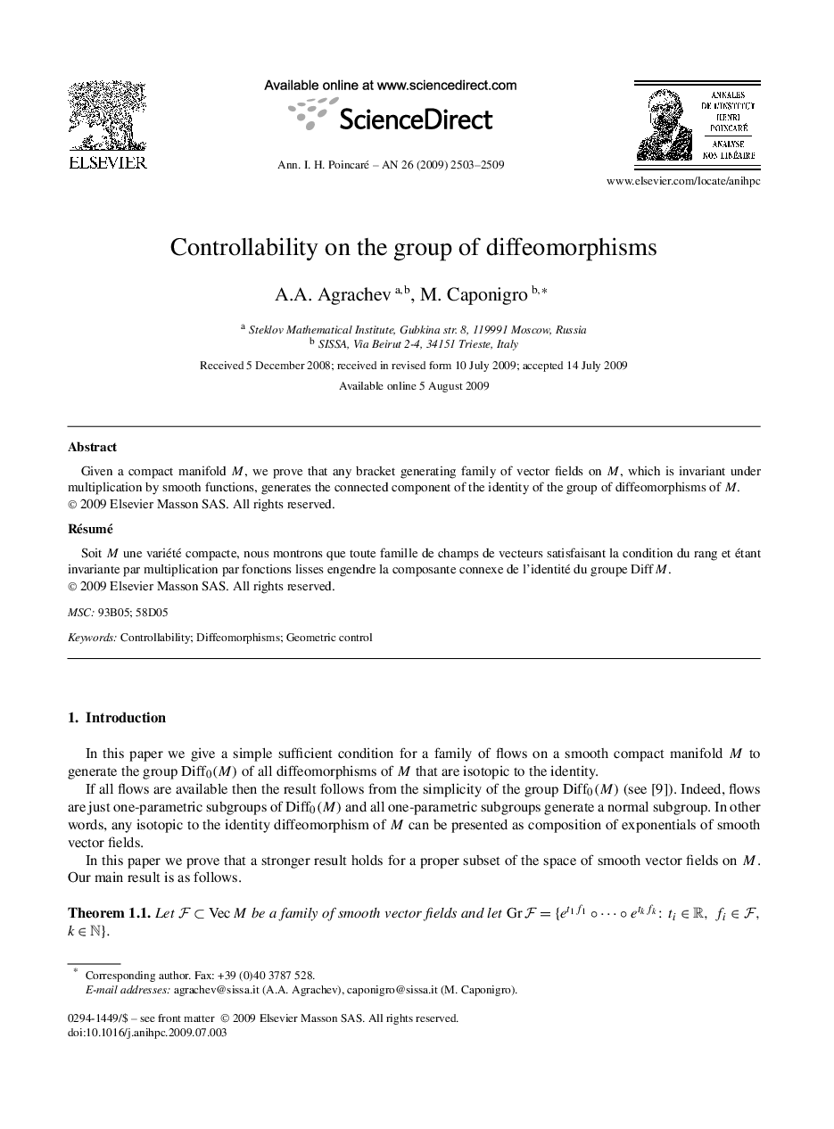 Controllability on the group of diffeomorphisms