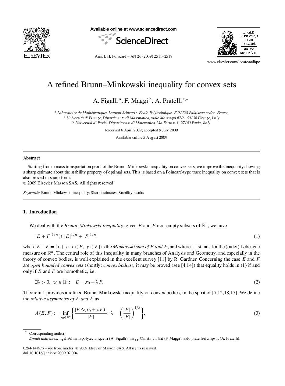 A refined Brunn–Minkowski inequality for convex sets