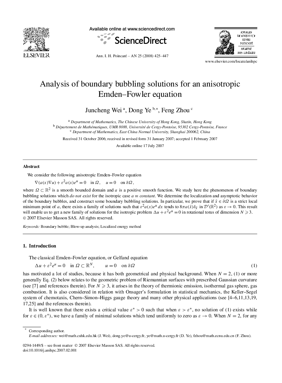 Analysis of boundary bubbling solutions for an anisotropic Emden–Fowler equation