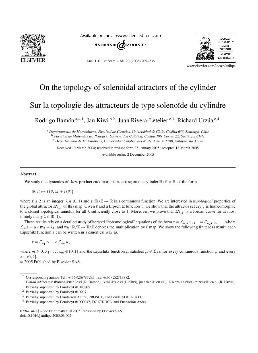 On the topology of solenoidal attractors of the cylinder