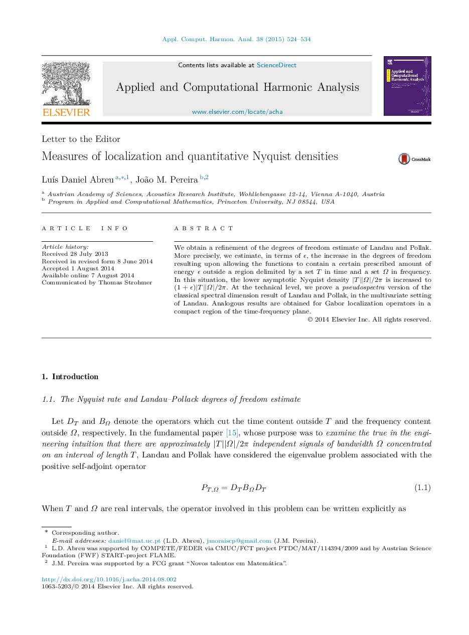 Measures of localization and quantitative Nyquist densities