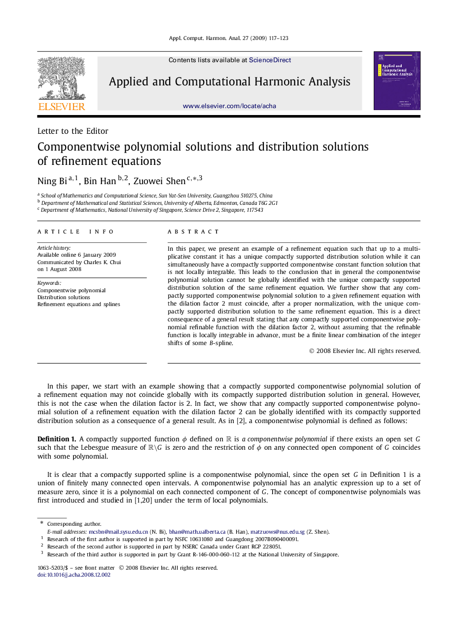 Componentwise polynomial solutions and distribution solutions of refinement equations