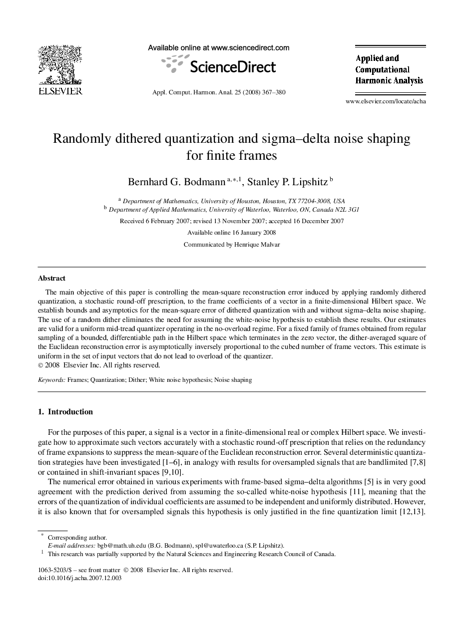 Randomly dithered quantization and sigma–delta noise shaping for finite frames