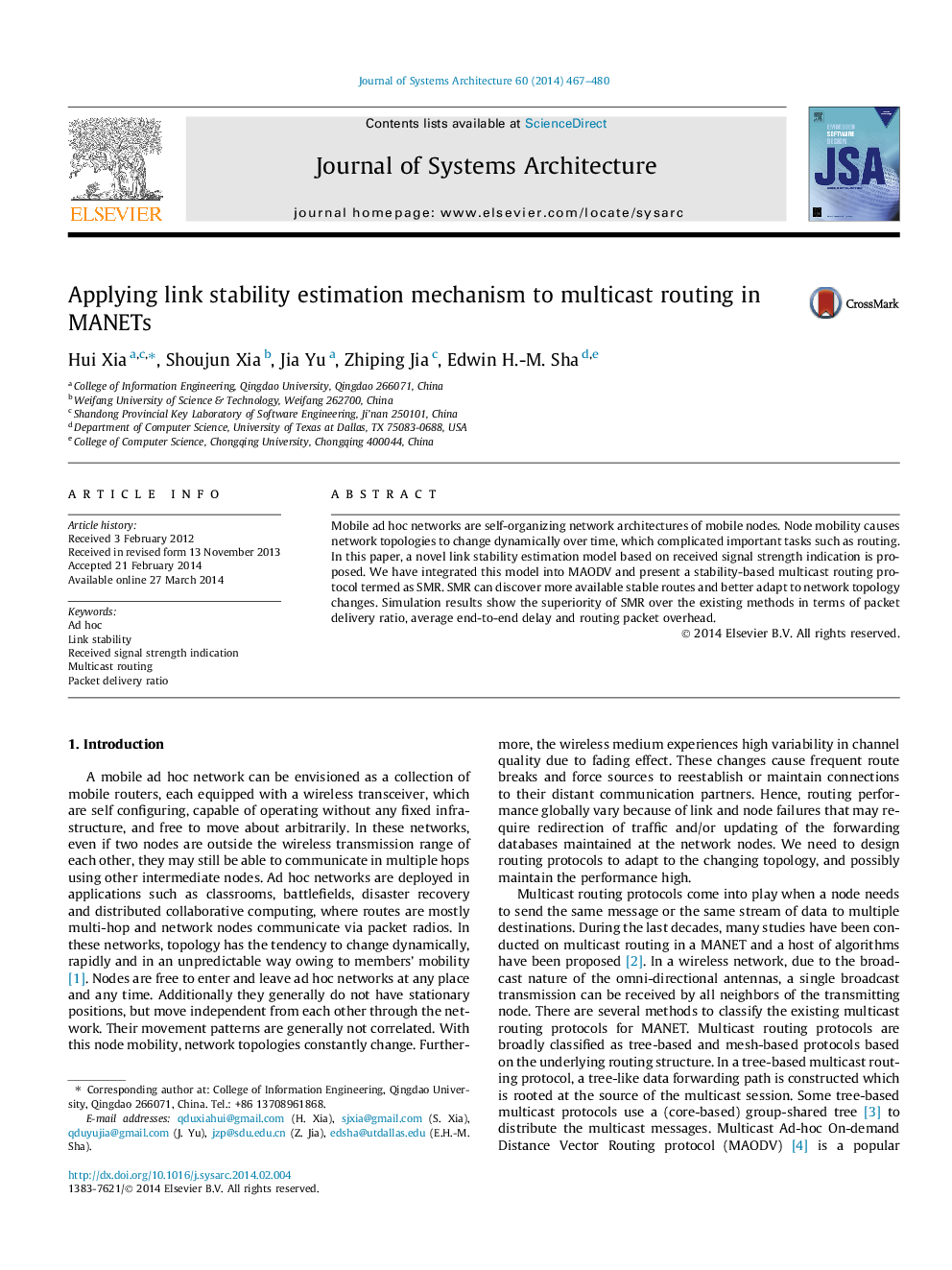 Applying link stability estimation mechanism to multicast routing in MANETs