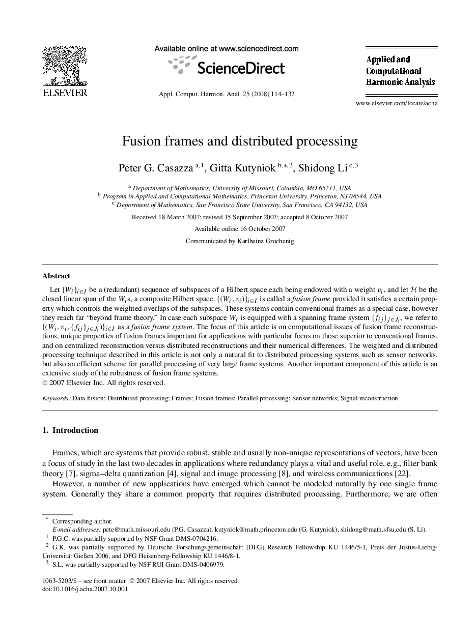 Fusion frames and distributed processing