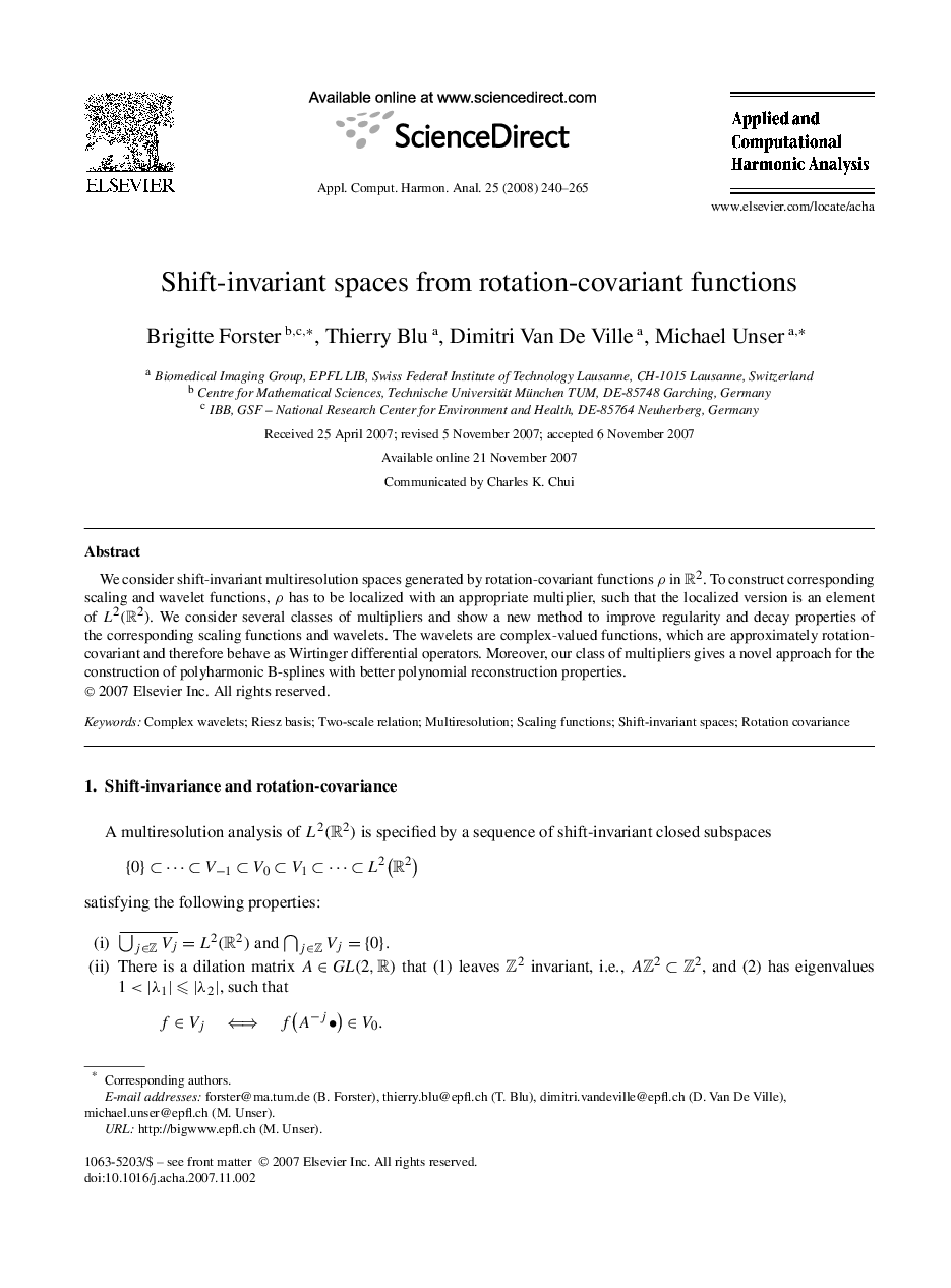 Shift-invariant spaces from rotation-covariant functions