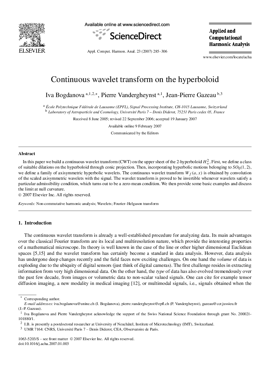 Continuous wavelet transform on the hyperboloid