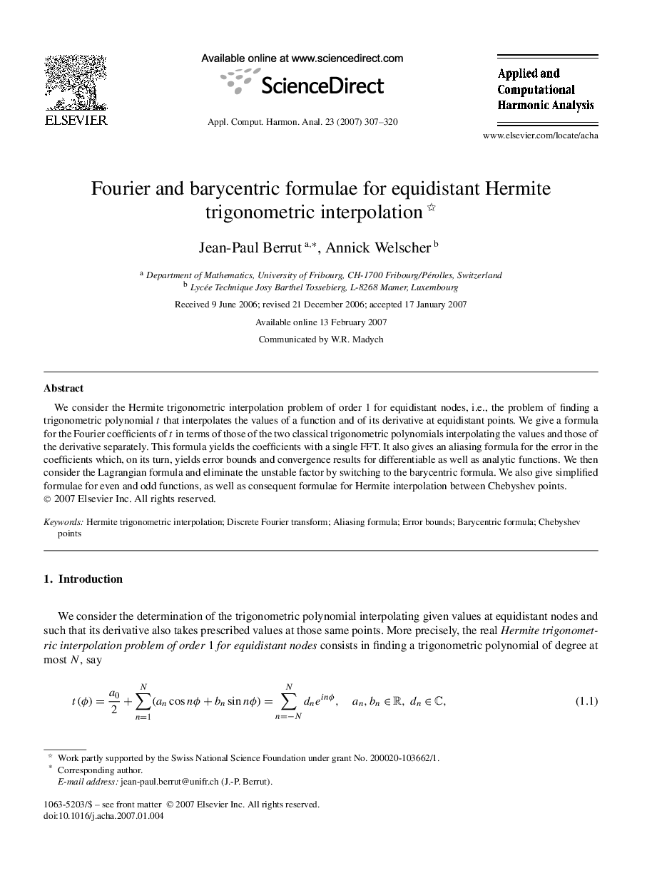 Fourier and barycentric formulae for equidistant Hermite trigonometric interpolation 