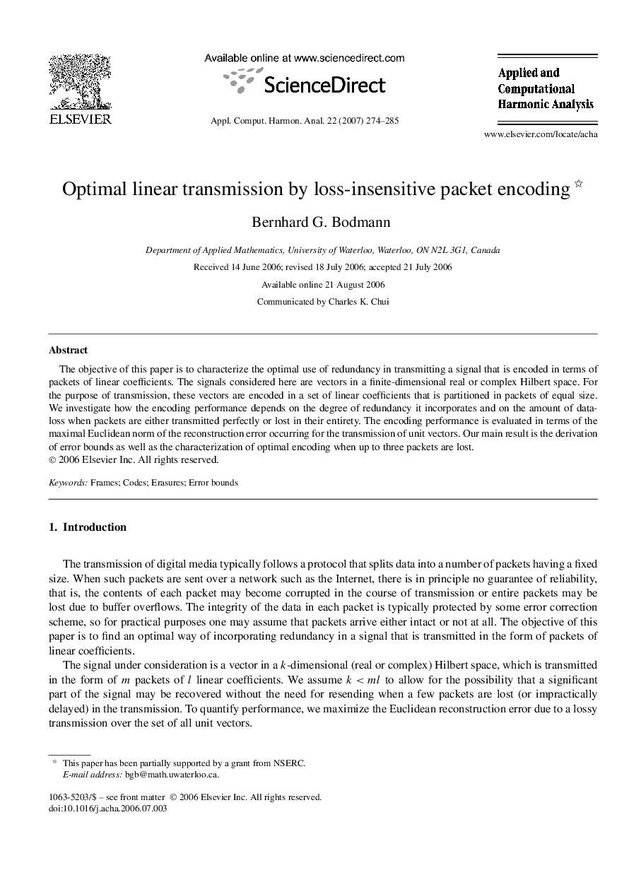 Optimal linear transmission by loss-insensitive packet encoding 