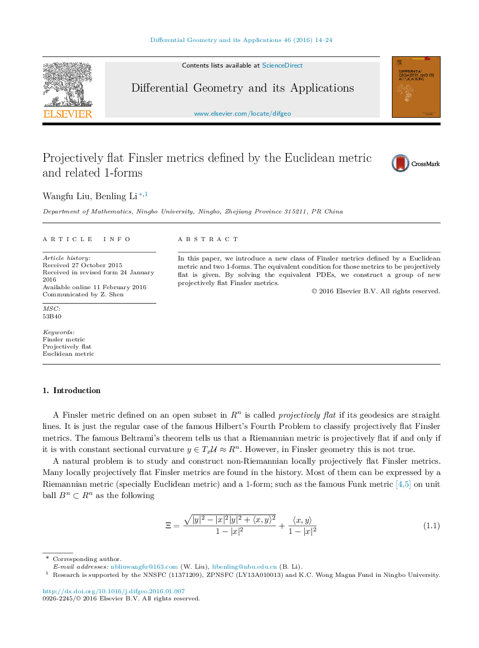 Projectively flat Finsler metrics defined by the Euclidean metric and related 1-forms