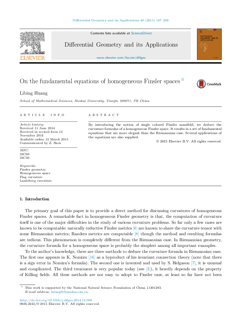 On the fundamental equations of homogeneous Finsler spaces 