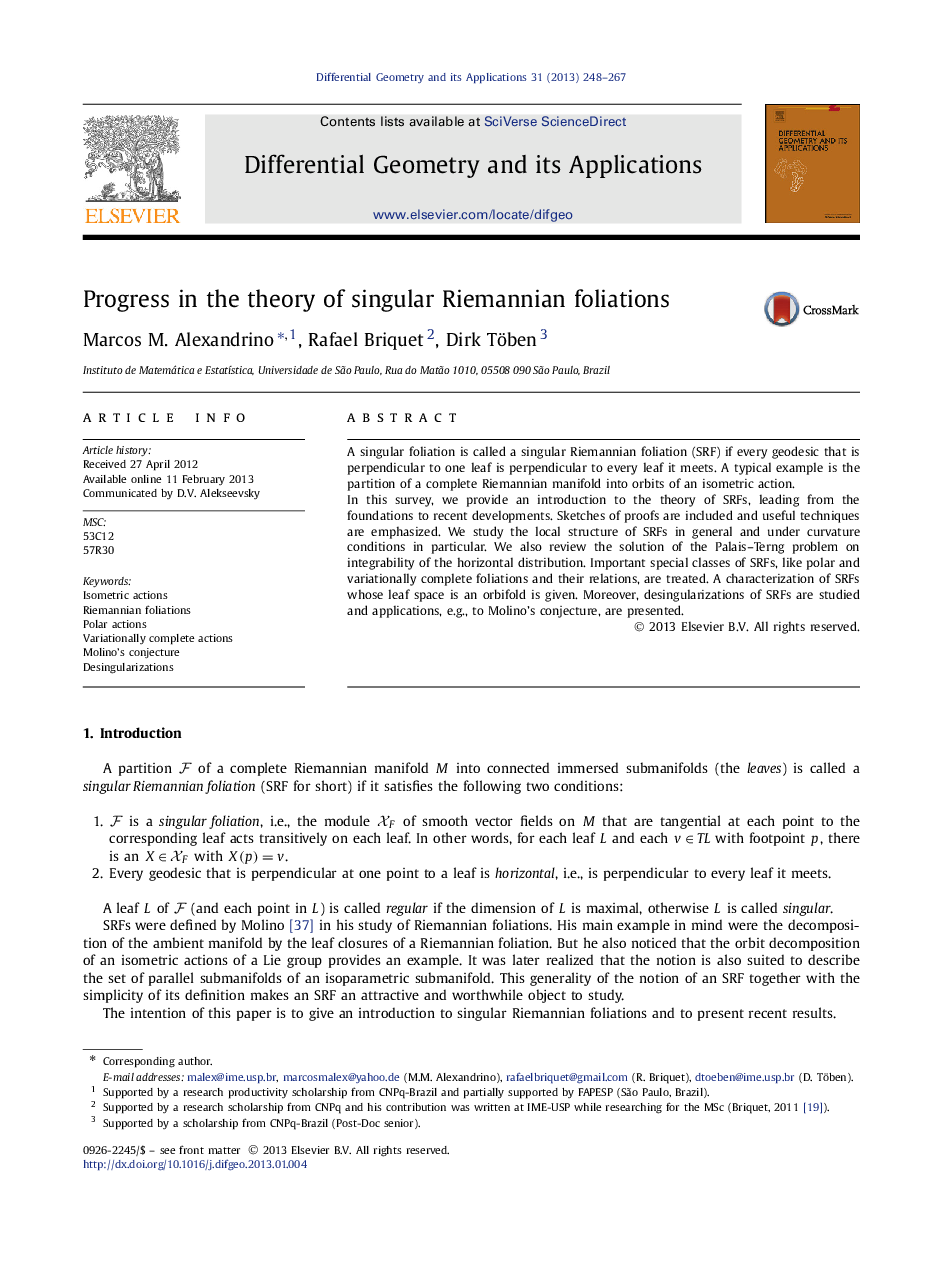 Progress in the theory of singular Riemannian foliations