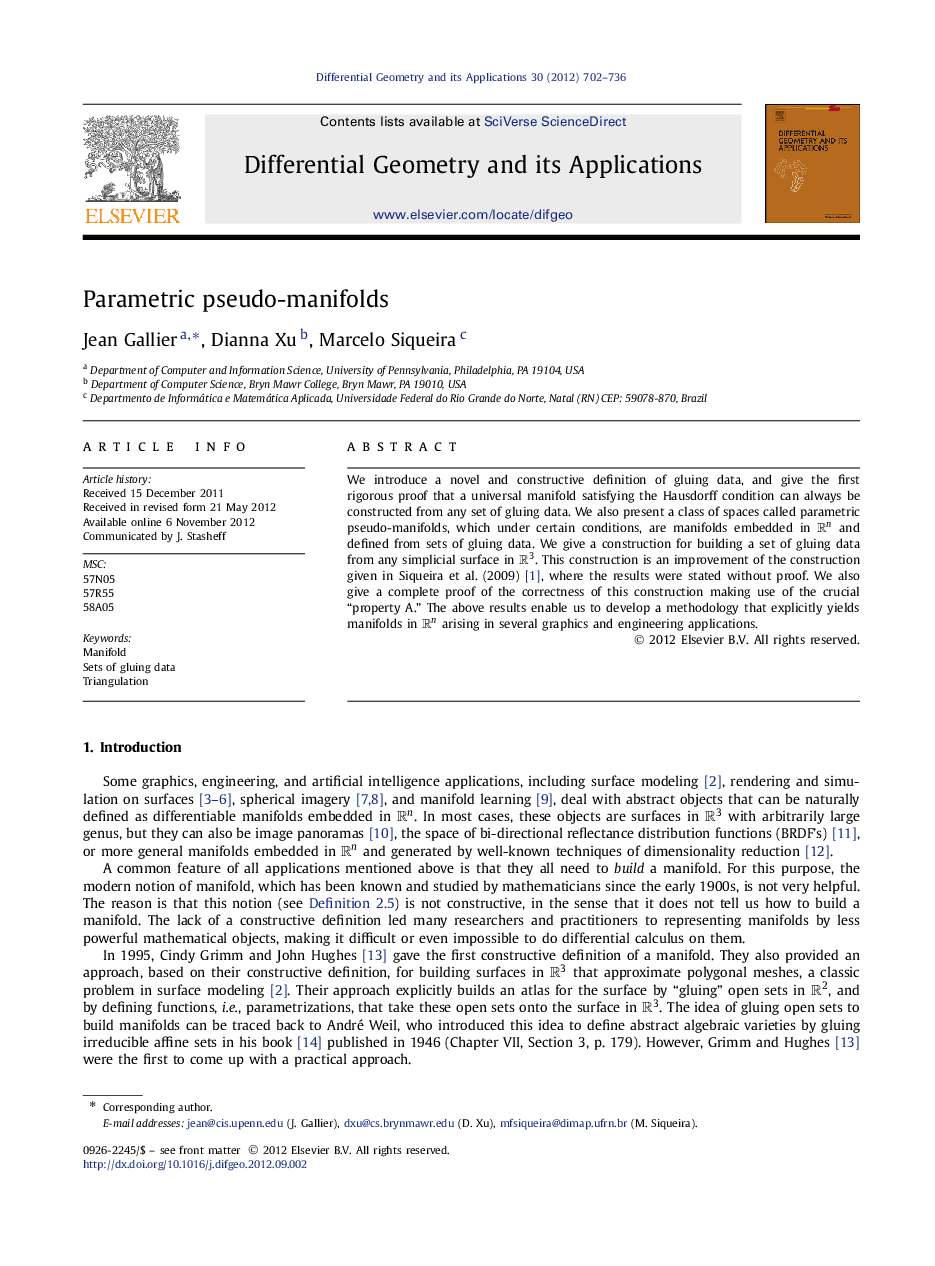 Parametric pseudo-manifolds