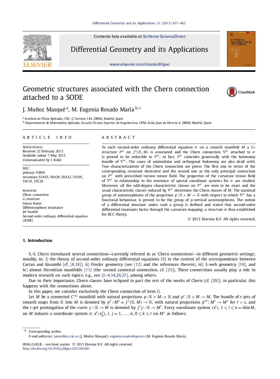 Geometric structures associated with the Chern connection attached to a SODE