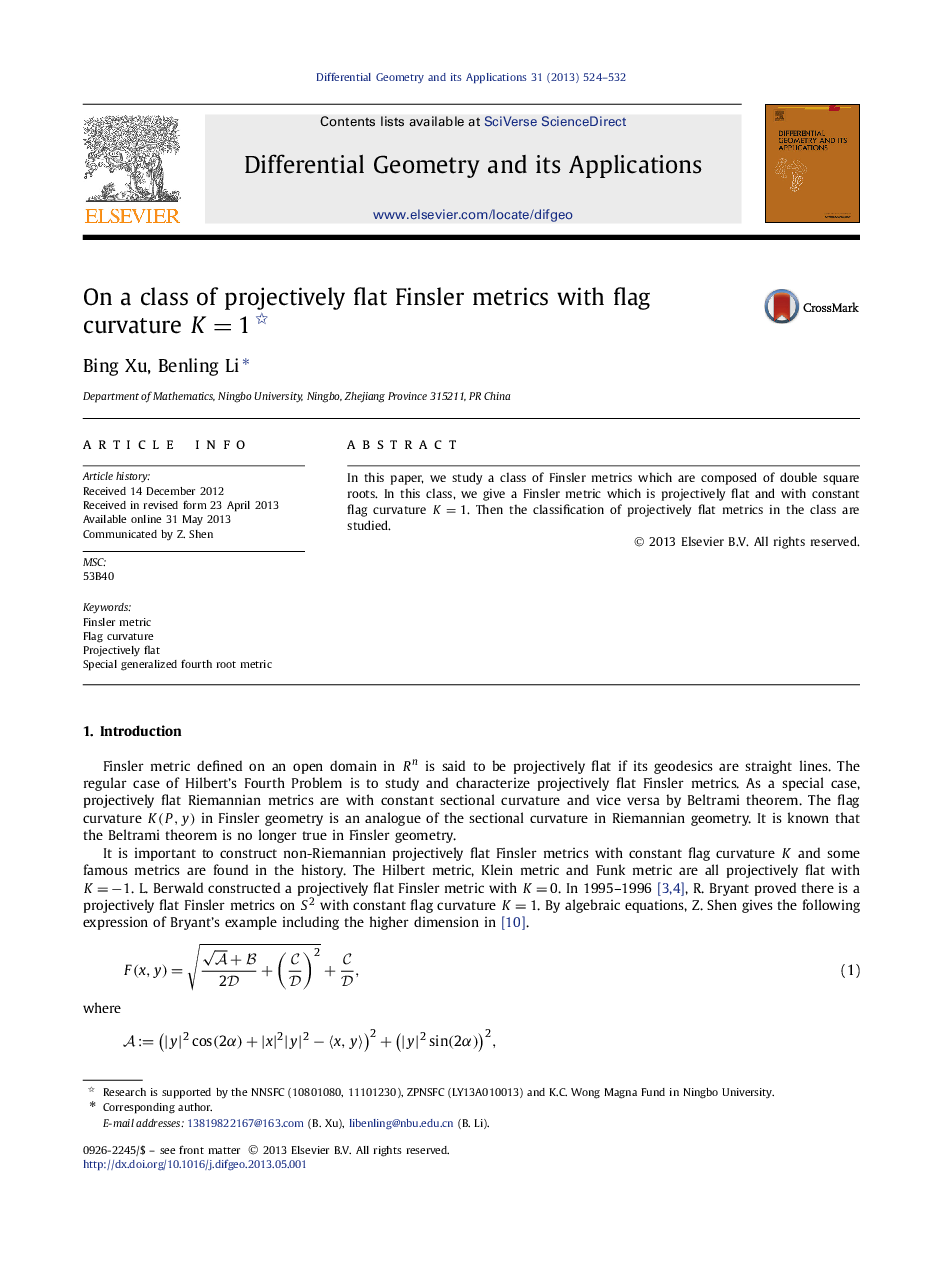 On a class of projectively flat Finsler metrics with flag curvature K=1