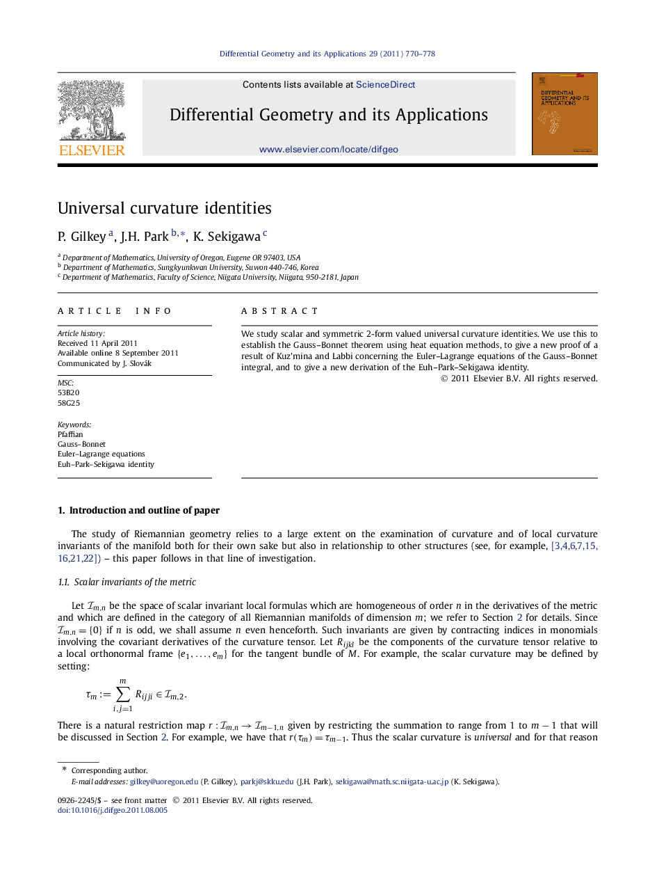 Universal curvature identities