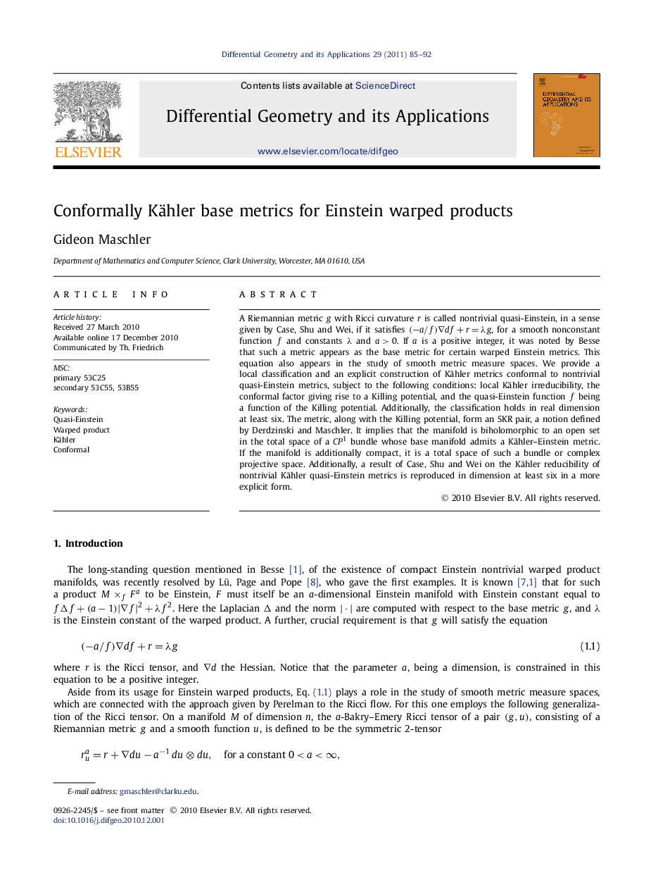 Conformally Kähler base metrics for Einstein warped products