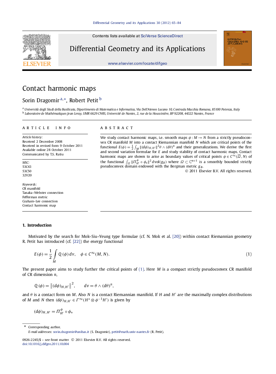 Contact harmonic maps