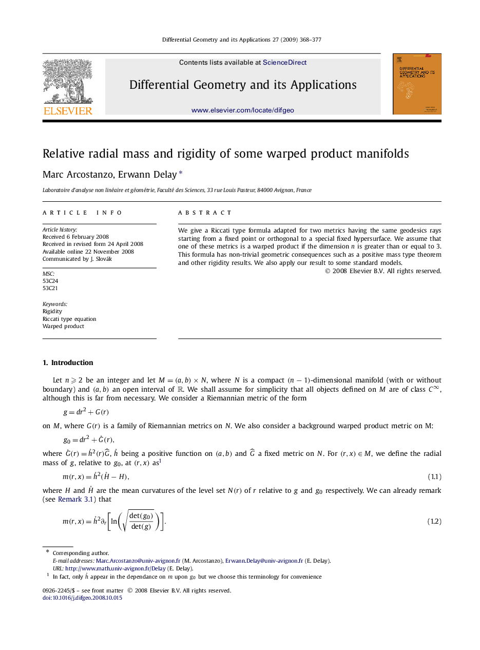 Relative radial mass and rigidity of some warped product manifolds