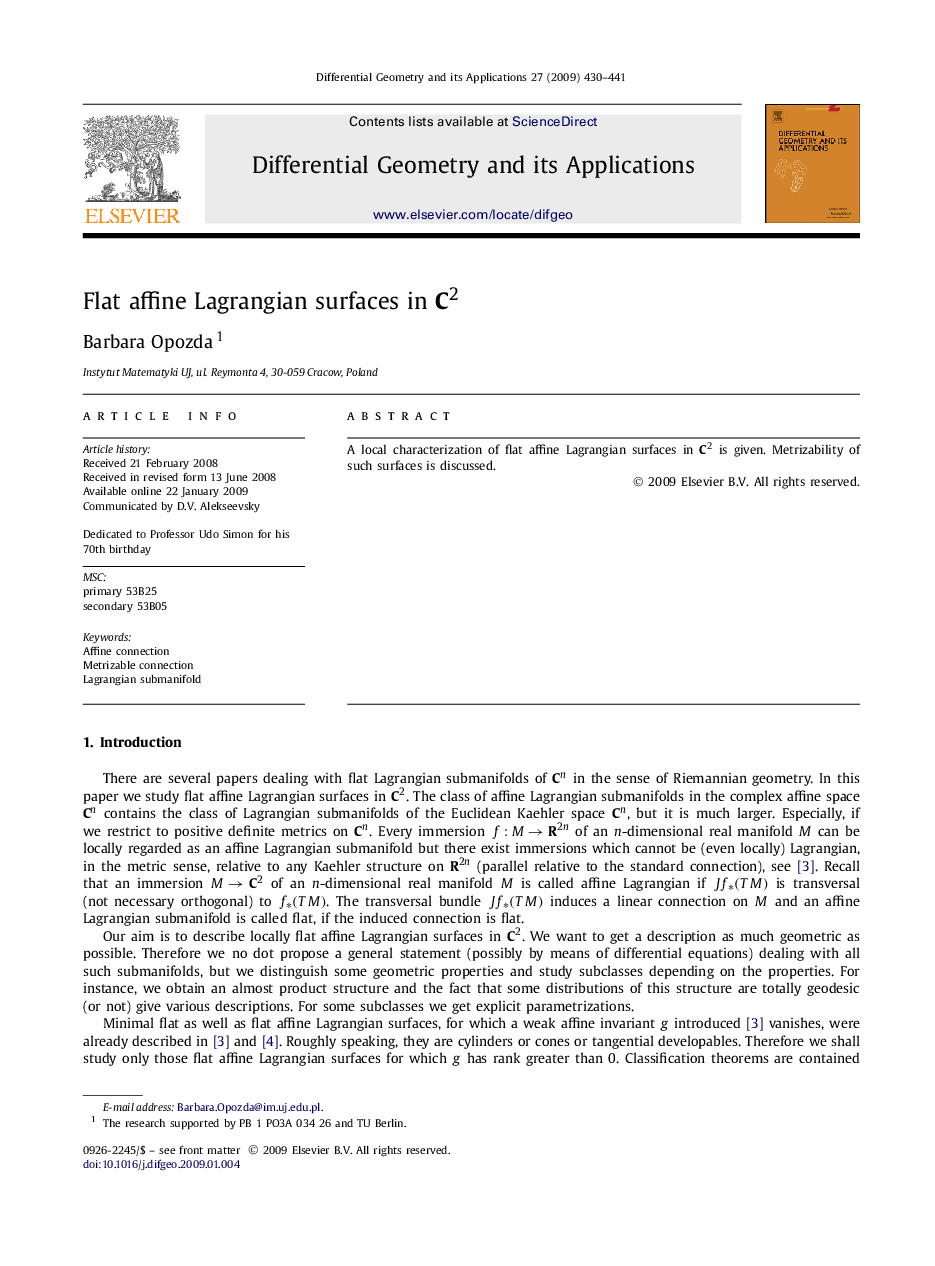 Flat affine Lagrangian surfaces in C2C2