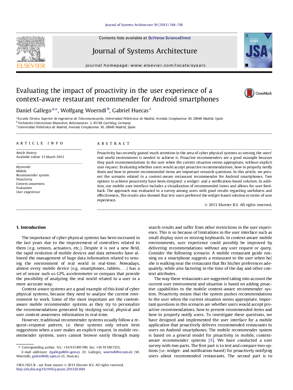 Evaluating the impact of proactivity in the user experience of a context-aware restaurant recommender for Android smartphones