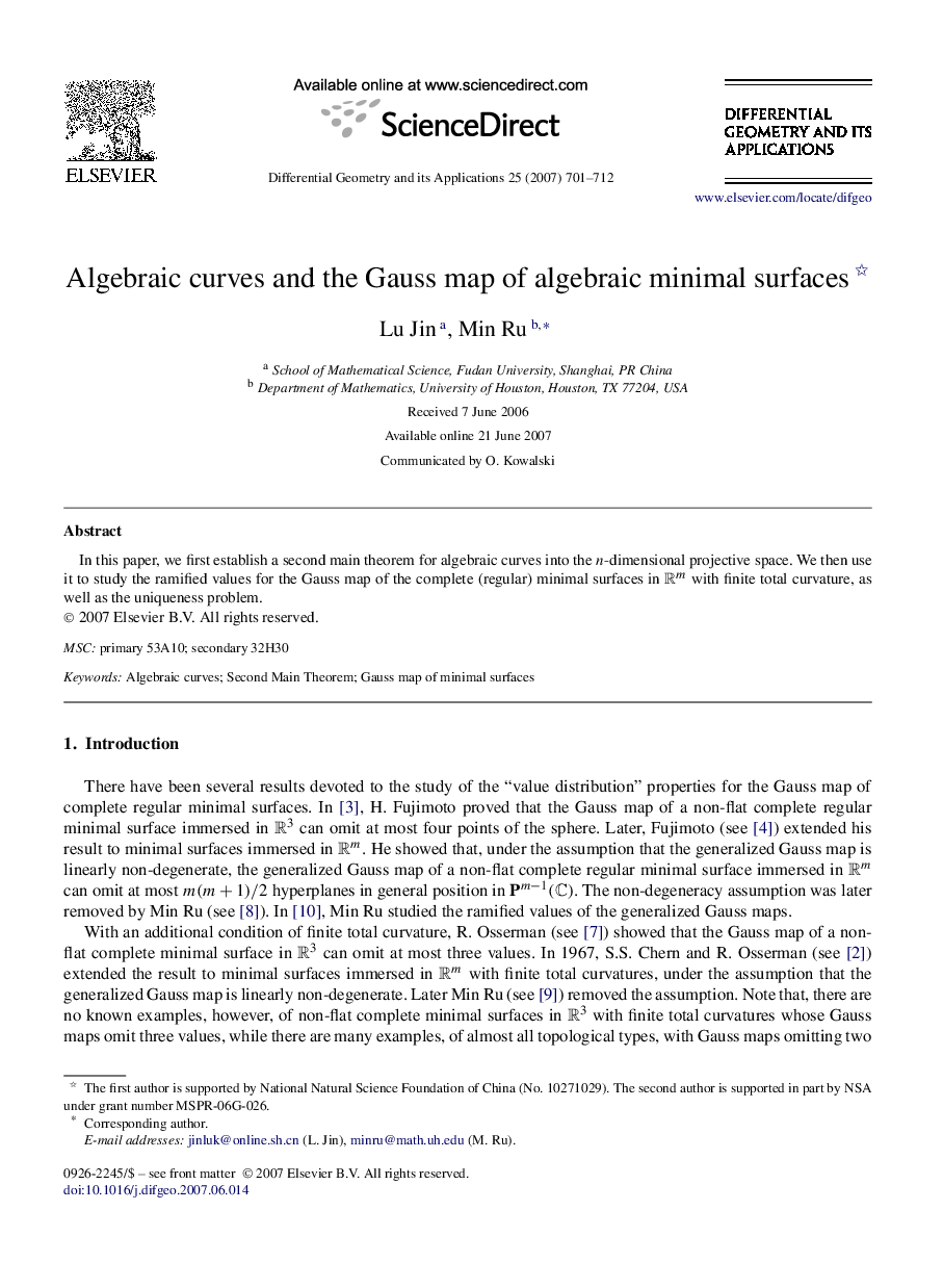 Algebraic curves and the Gauss map of algebraic minimal surfaces 