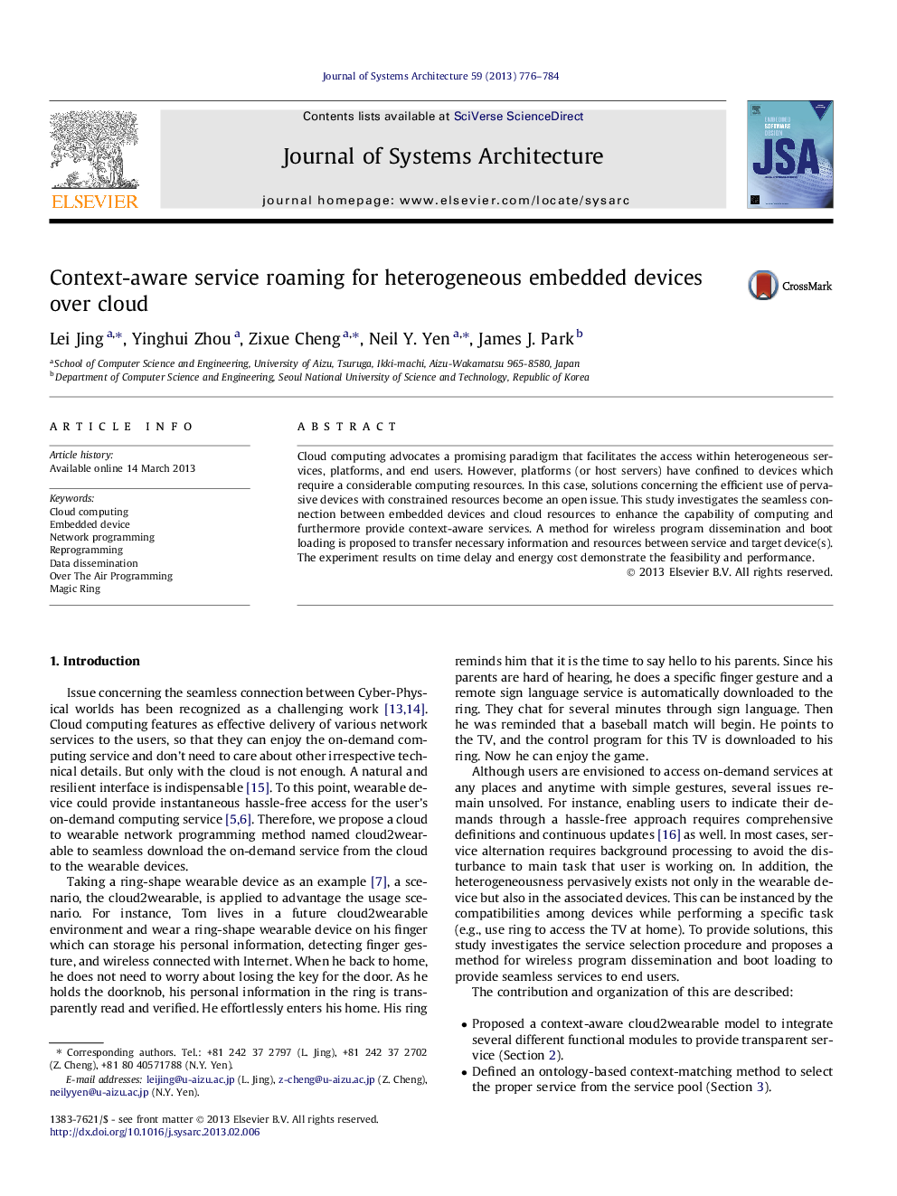 Context-aware service roaming for heterogeneous embedded devices over cloud