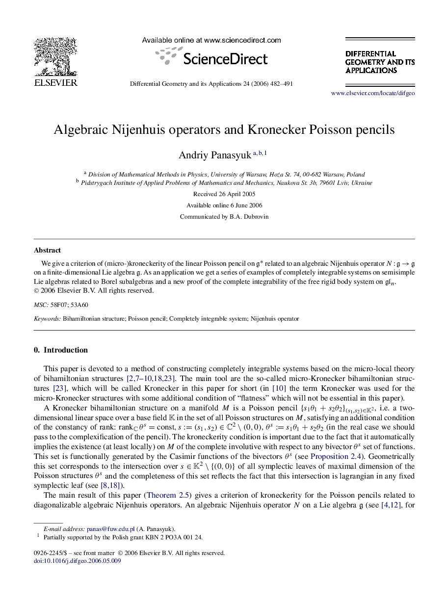 Algebraic Nijenhuis operators and Kronecker Poisson pencils