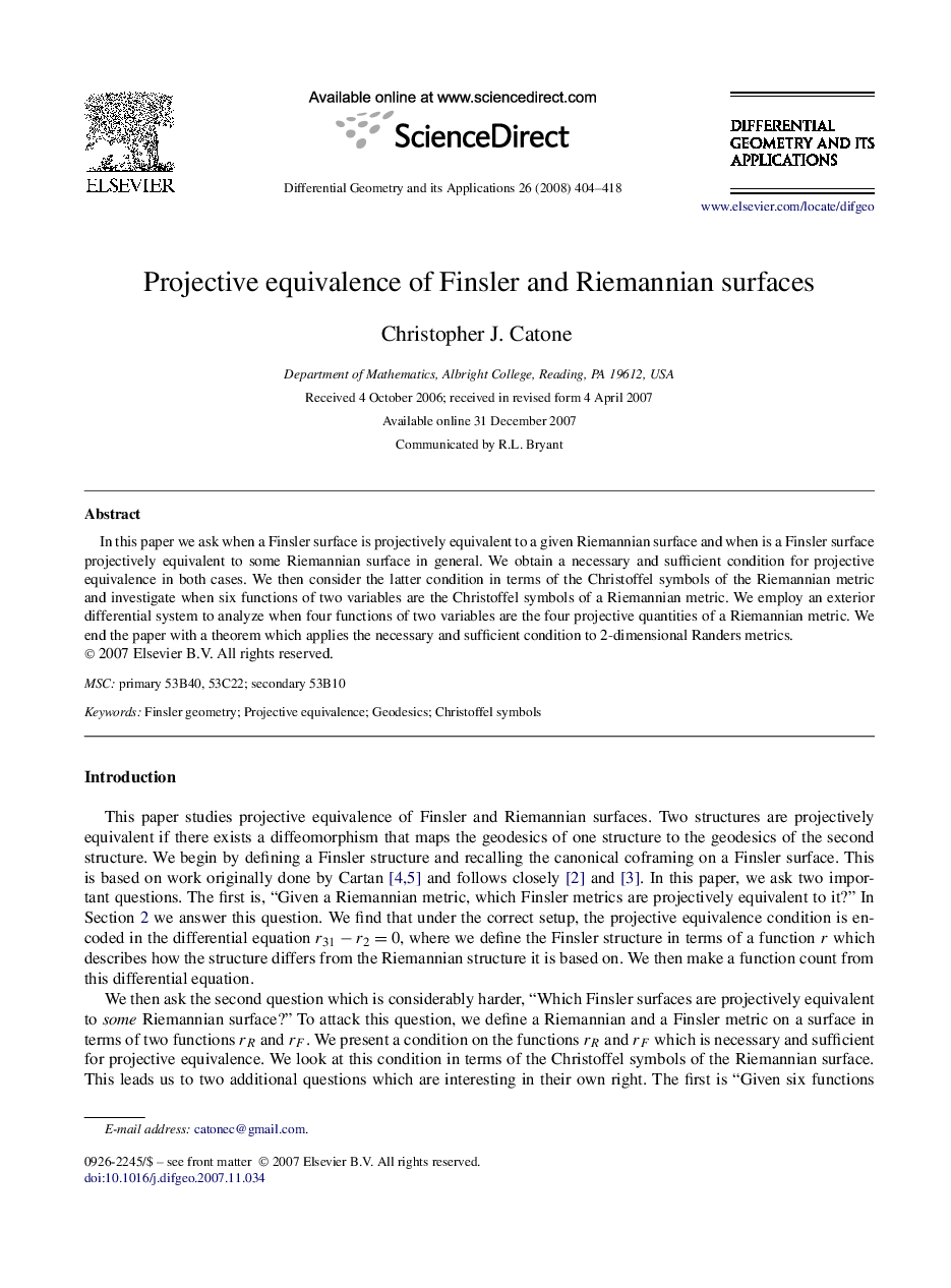 Projective equivalence of Finsler and Riemannian surfaces