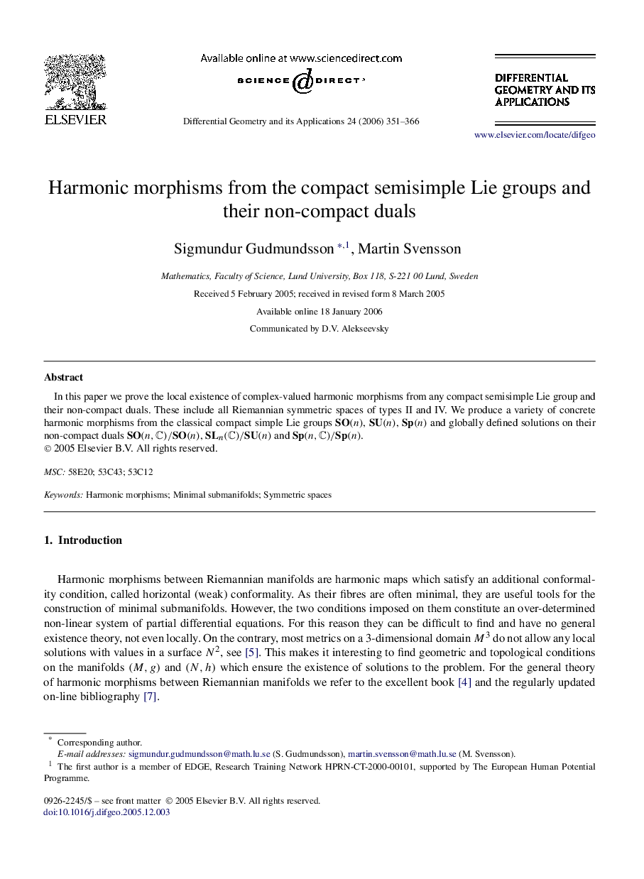 Harmonic morphisms from the compact semisimple Lie groups and their non-compact duals