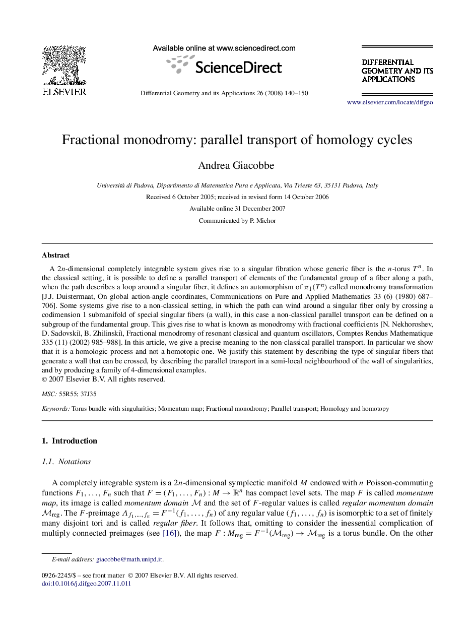 Fractional monodromy: parallel transport of homology cycles