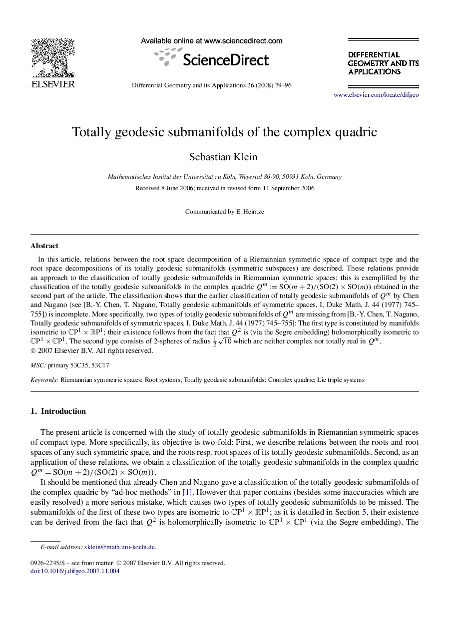 Totally geodesic submanifolds of the complex quadric