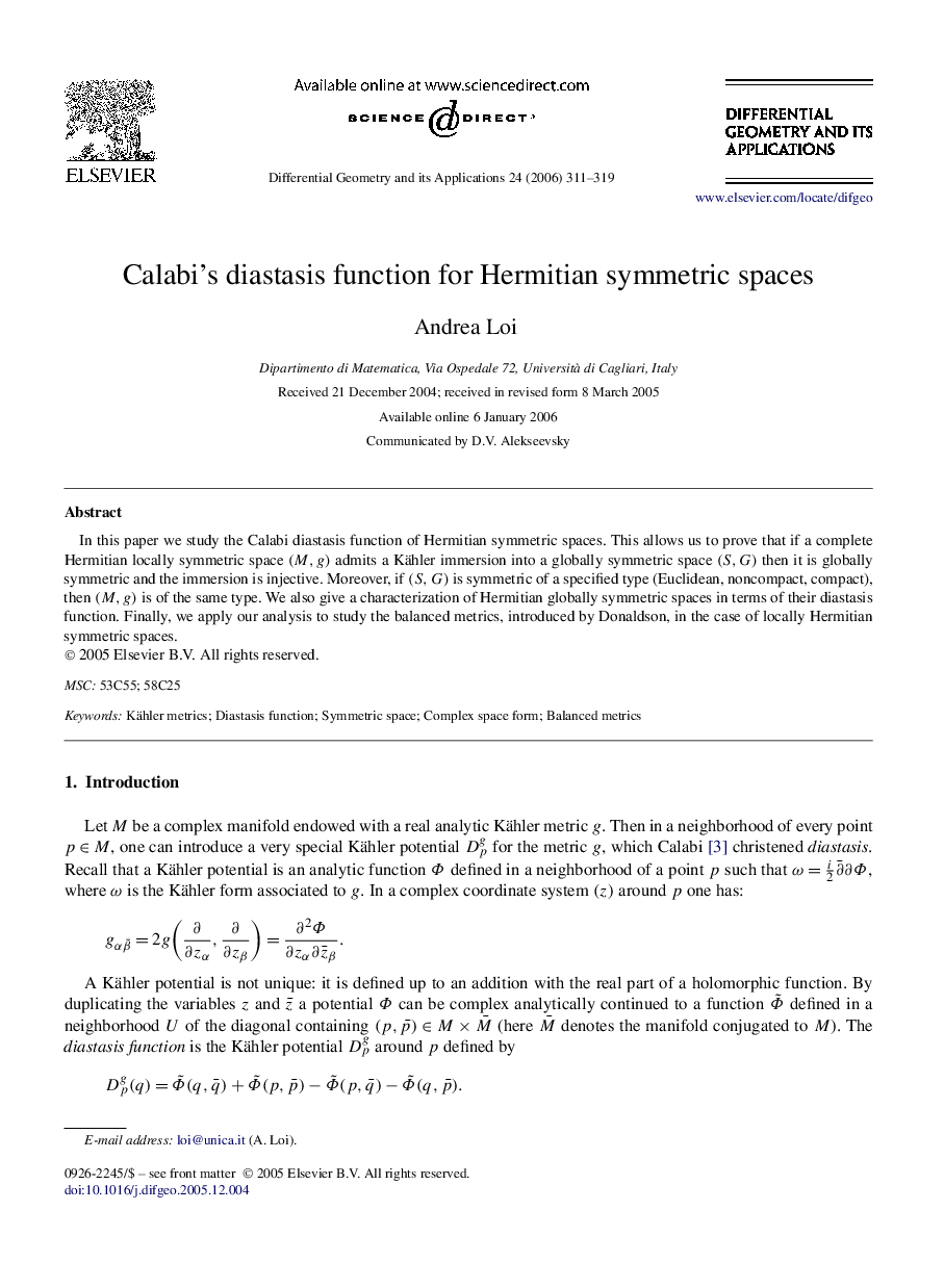 Calabi's diastasis function for Hermitian symmetric spaces