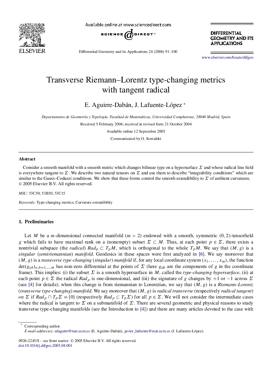 Transverse Riemann–Lorentz type-changing metrics with tangent radical