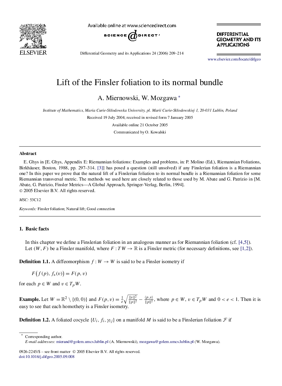 Lift of the Finsler foliation to its normal bundle