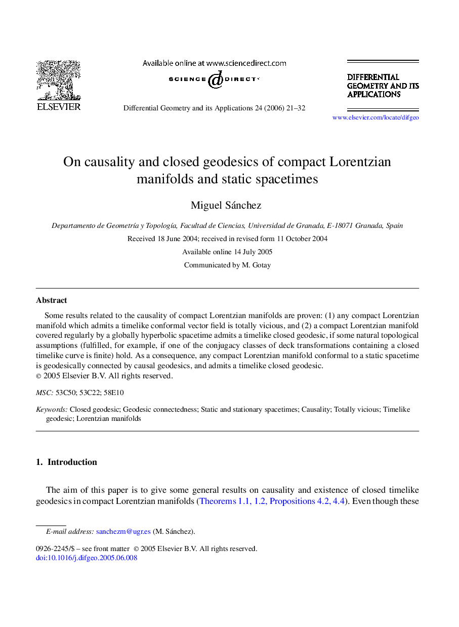 On causality and closed geodesics of compact Lorentzian manifolds and static spacetimes