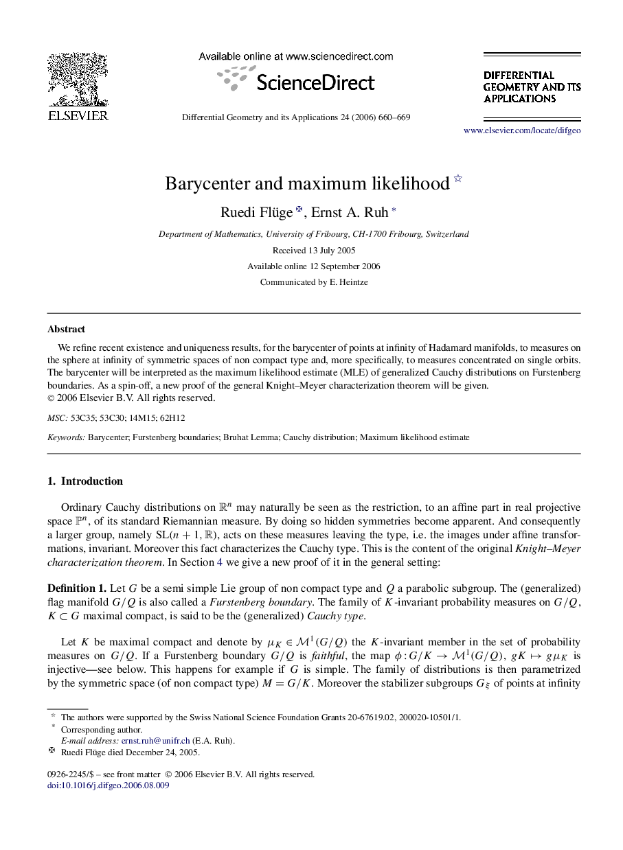 Barycenter and maximum likelihood 