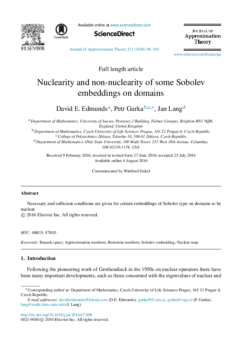 Nuclearity and non-nuclearity of some Sobolev embeddings on domains