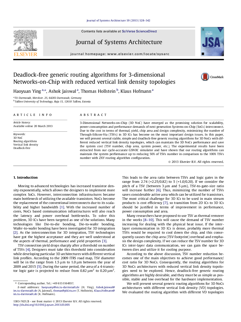 Deadlock-free generic routing algorithms for 3-dimensional Networks-on-Chip with reduced vertical link density topologies