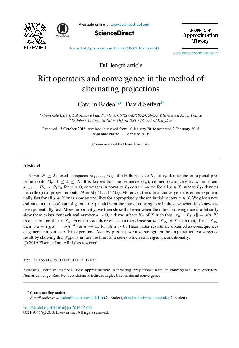 Ritt operators and convergence in the method of alternating projections