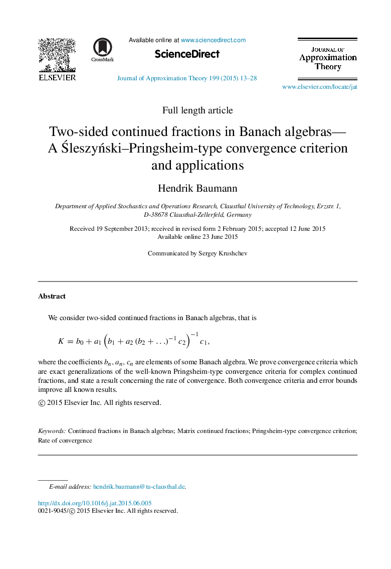 Two-sided continued fractions in Banach algebras— A Śleszyński–Pringsheim-type convergence criterion and applications