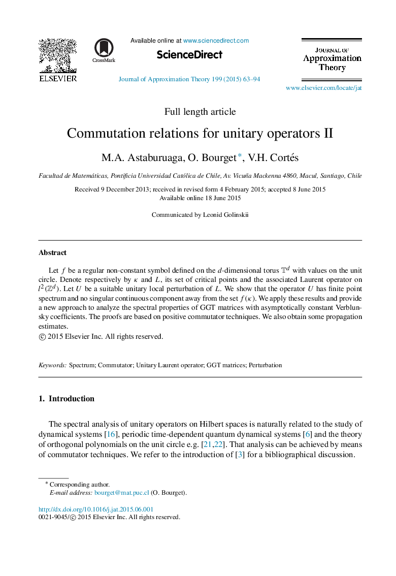 Commutation relations for unitary operators II