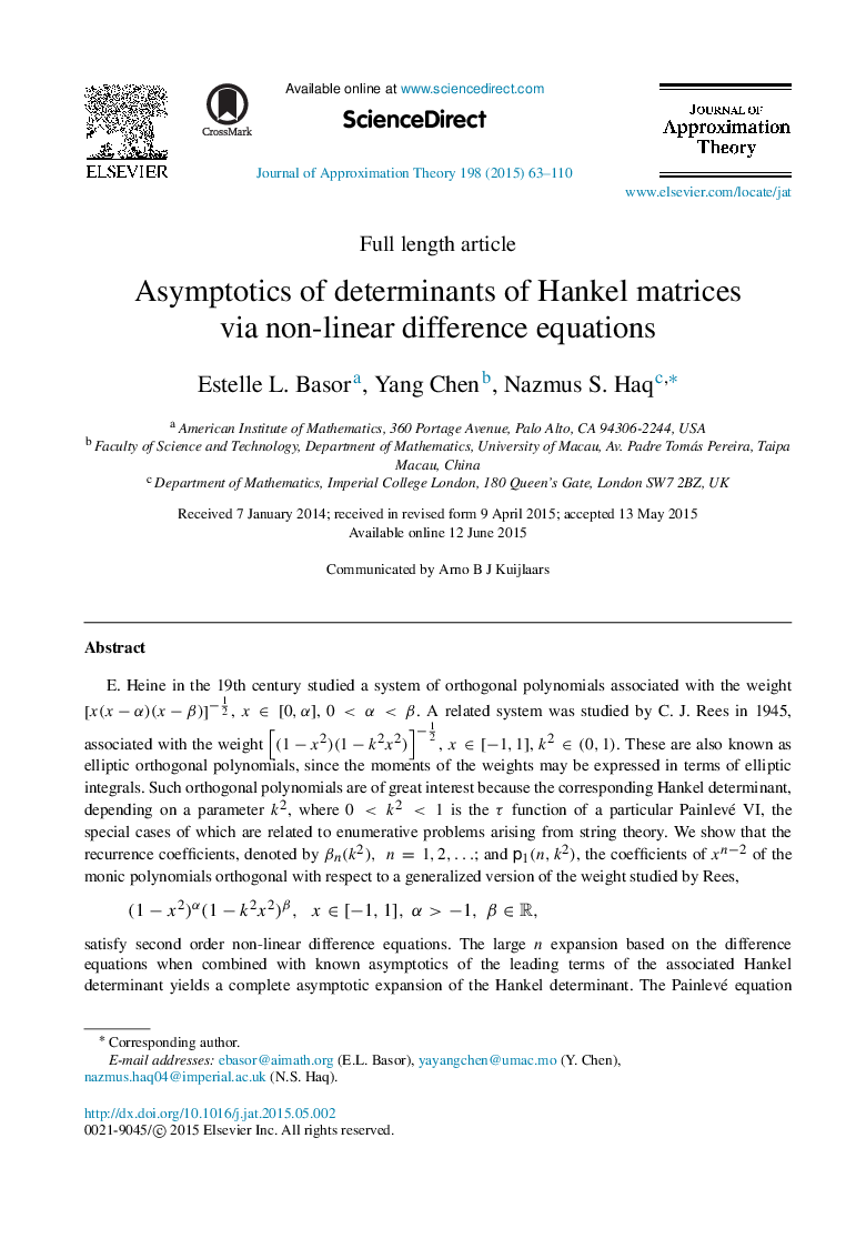همبستگی عوامل تعیین کننده ماتریکس هاکلل با معادلات غیر خطی 
