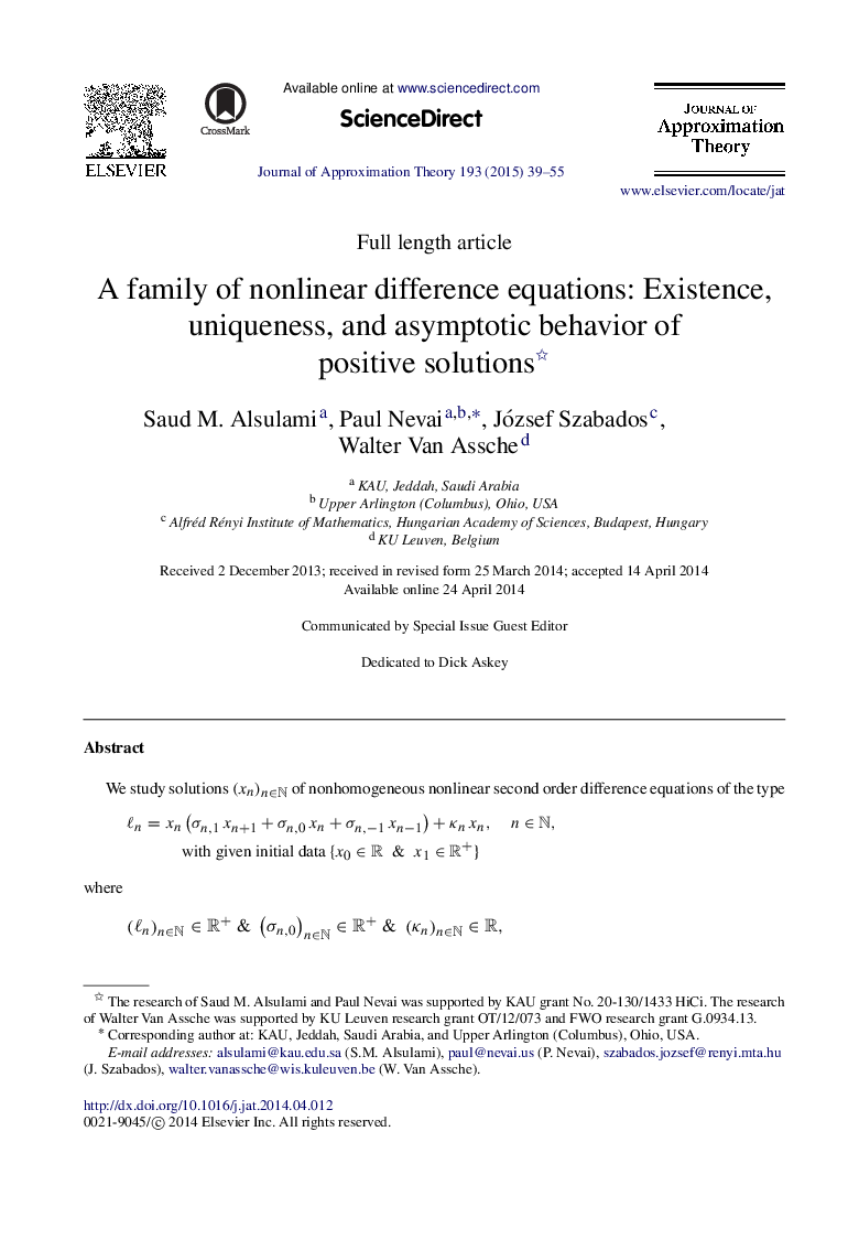 A family of nonlinear difference equations: Existence, uniqueness, and asymptotic behavior of positive solutions 