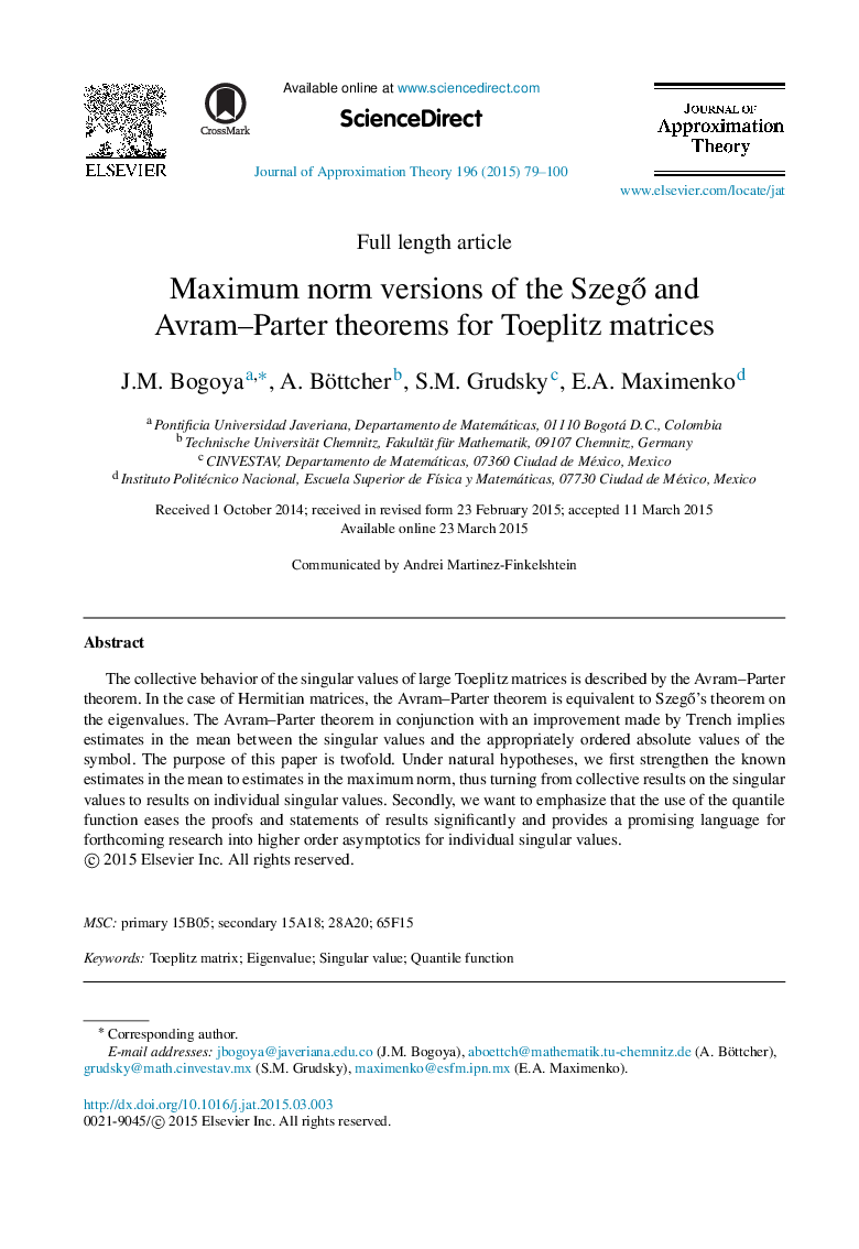 Maximum norm versions of the Szegő and Avram–Parter theorems for Toeplitz matrices