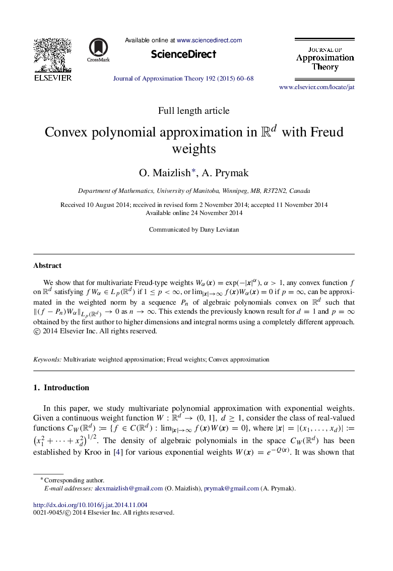 Convex polynomial approximation in RdRd with Freud weights