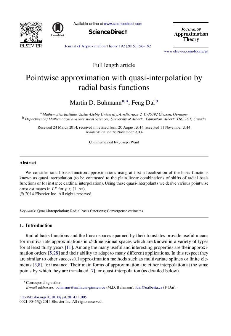 Pointwise approximation with quasi-interpolation by radial basis functions