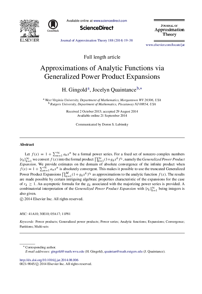 Approximations of Analytic Functions via Generalized Power Product Expansions