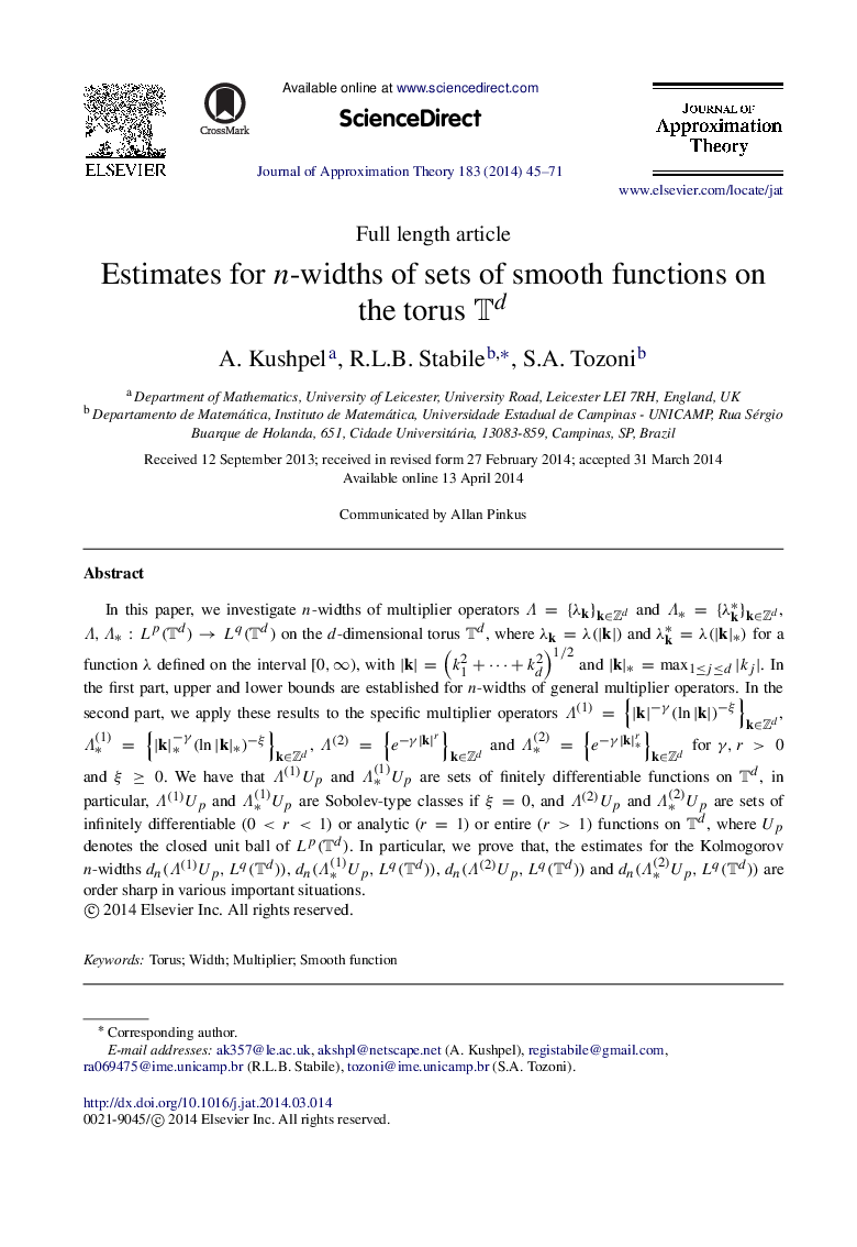 Estimates for nn-widths of sets of smooth functions on the torus TdTd