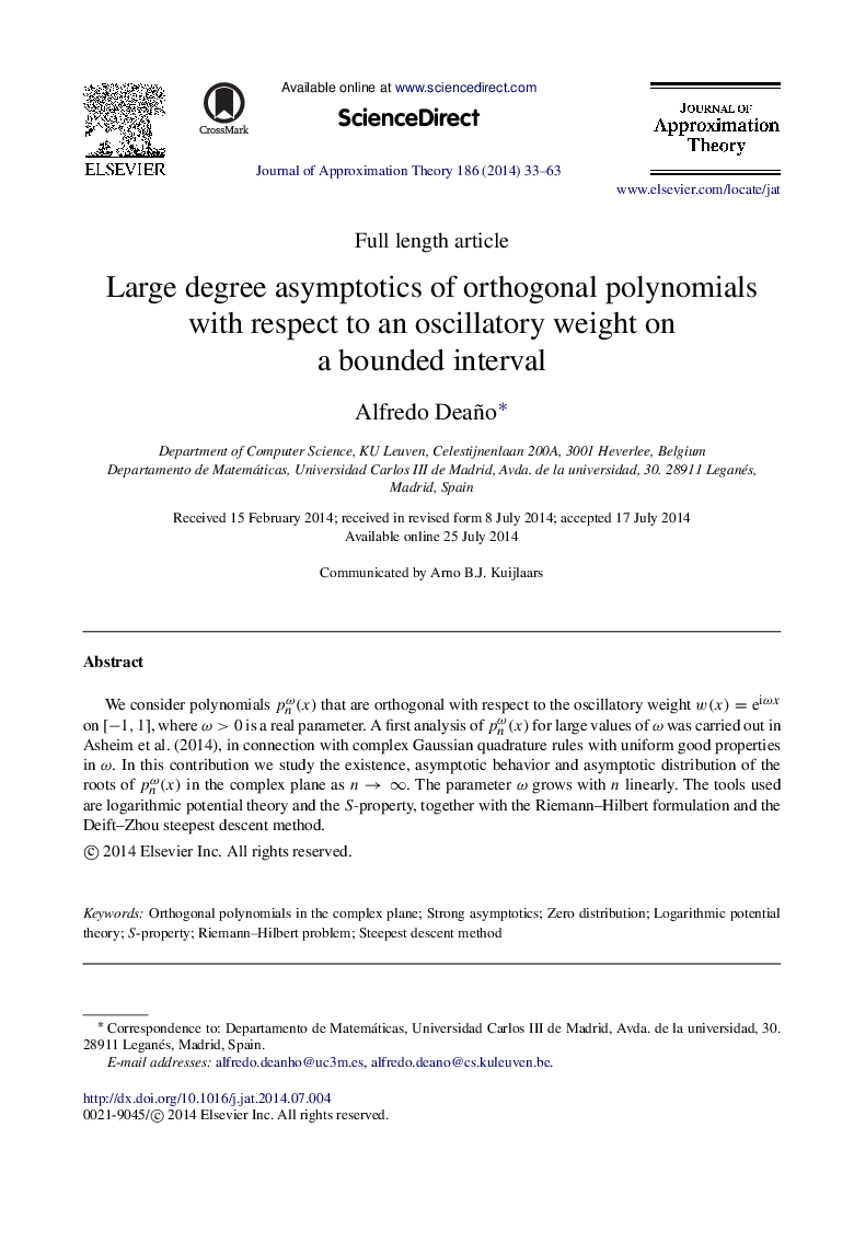 Large degree asymptotics of orthogonal polynomials with respect to an oscillatory weight on a bounded interval